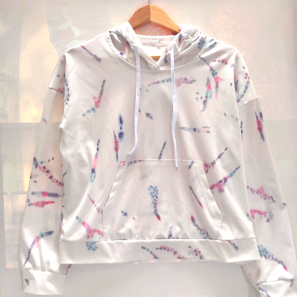 Hoodie WhiteTie Dye Print Cropped Hoodie